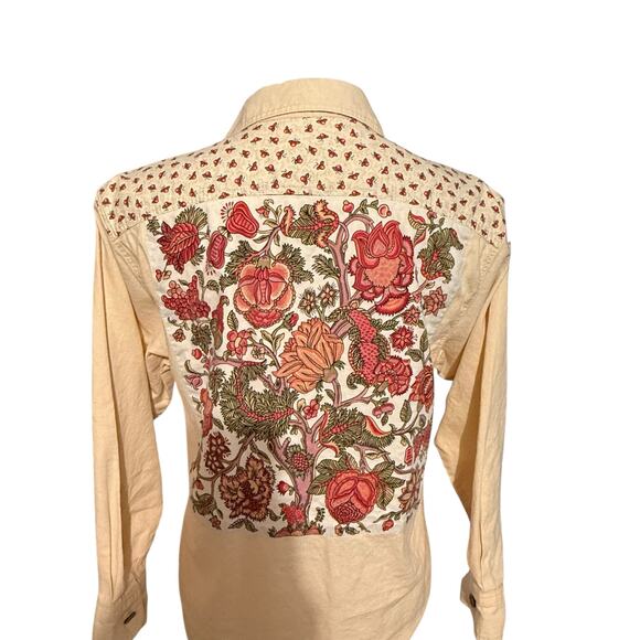 VTG Anne Marie Linen Blend Button Up Shirt Pale Yellow Fall Floral Print SM USA - Picture 3 of 9